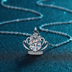 Crown Rhinestone Charm Queen Pendant Necklace Stainless Steel Chain