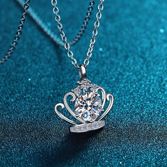 Crown Rhinestone Charm Queen Pendant Necklace Stainless Steel Chain