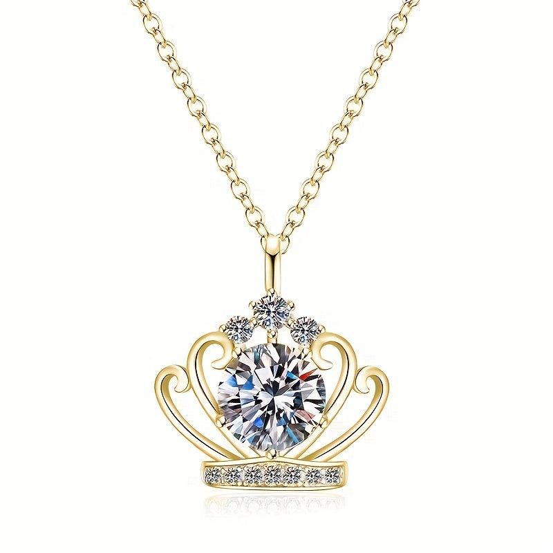 Crown Rhinestone Charm Queen Pendant Necklace Stainless Steel Chain