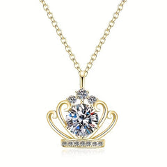 Crown Rhinestone Charm Queen Pendant Necklace Stainless Steel Chain