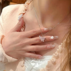 Love Planet Necklace Pink Rhinestone Clavicle Chain