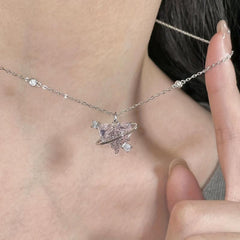 Love Planet Necklace Pink Rhinestone Clavicle Chain