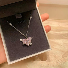 Love Planet Necklace Pink Rhinestone Clavicle Chain
