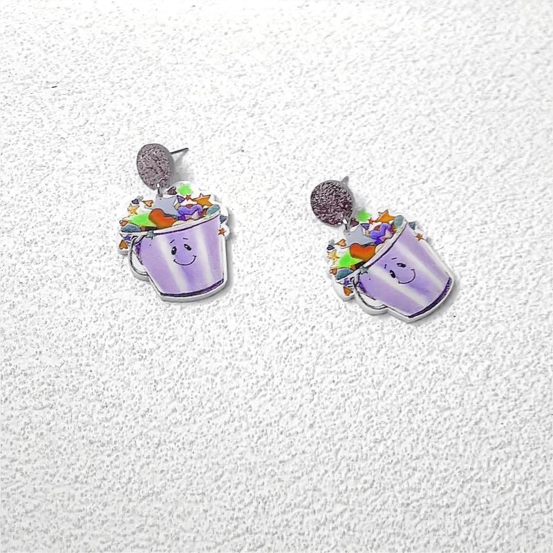 Colorful Bucket Dangle Earrings Acrylic Studs For Girls Party Holiday