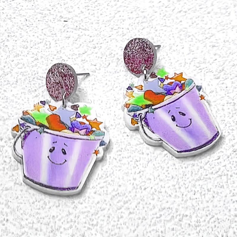Colorful Bucket Dangle Earrings Acrylic Studs For Girls Party Holiday