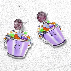 Colorful Bucket Dangle Earrings Acrylic Studs For Girls Party Holiday