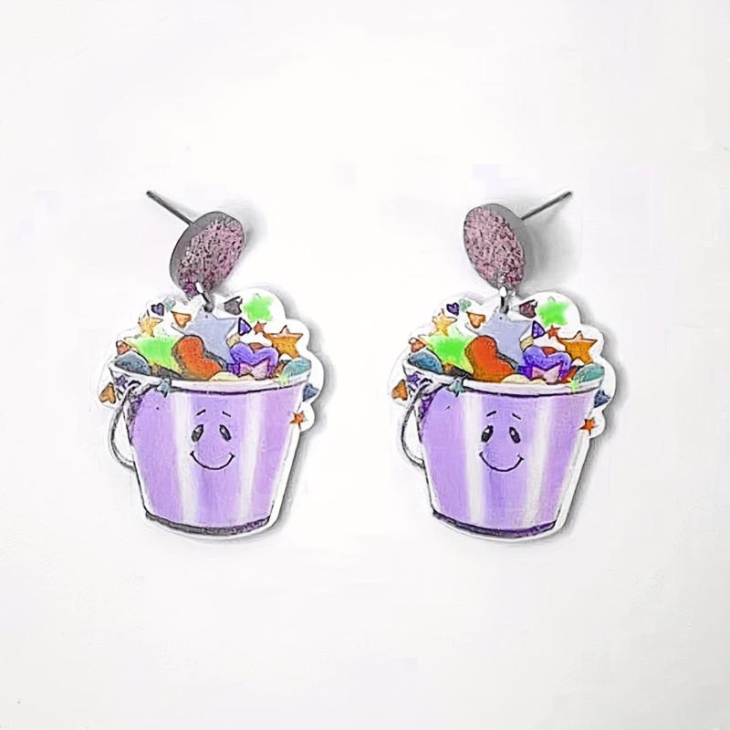 Colorful Bucket Dangle Earrings Acrylic Studs For Girls Party Holiday