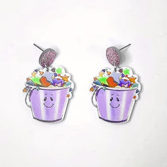 Colorful Bucket Dangle Earrings Acrylic Studs For Girls Party Holiday