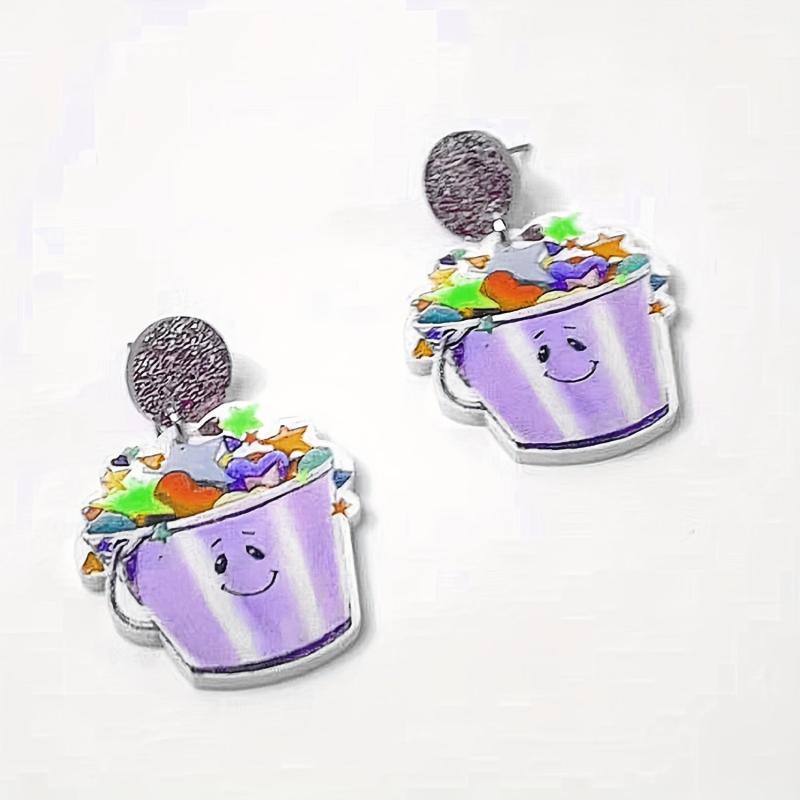 Colorful Bucket Dangle Earrings Acrylic Studs For Girls Party Holiday