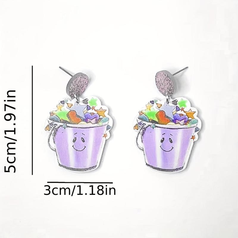 Colorful Bucket Dangle Earrings Acrylic Studs For Girls Party Holiday