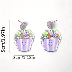 Colorful Bucket Dangle Earrings Acrylic Studs For Girls Party Holiday