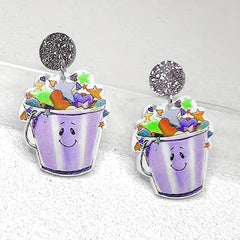 Colorful Bucket Dangle Earrings Acrylic Studs For Girls Party Holiday