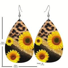 Leopard Print Sunflower Faux Leather Earrings