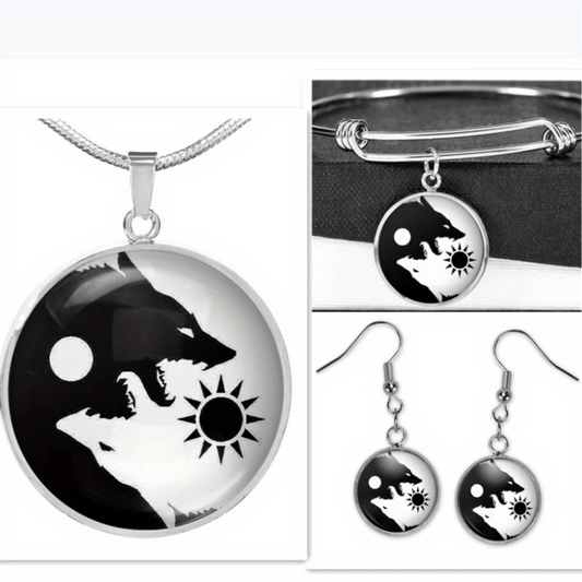 Yin & Yang Wolf Round Jewelry Set
