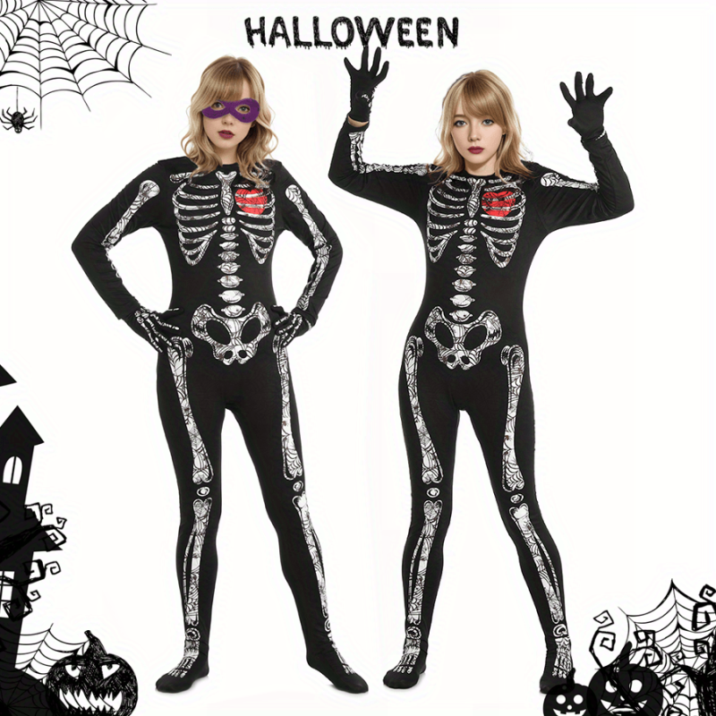 Halloween Skull Luminous Jumpsuit Set