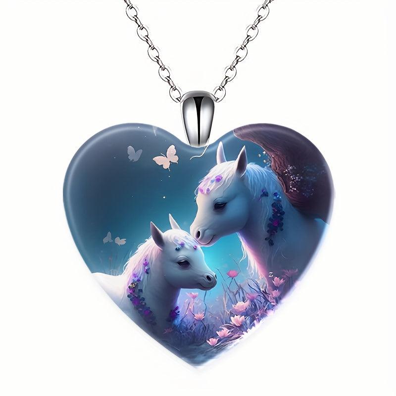 Heart Pony Pattern Pendant Necklace Toy For Children