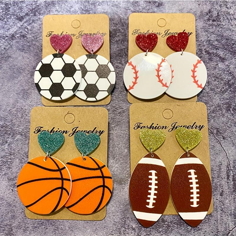 Glitter Acrylic Ball Sports Stud Earrings - Perfect Gift For Girls
