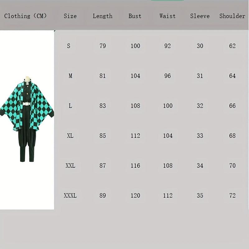 Anime Cosplay Costume Green Plaid Kimono Cape Jacket Pants Suit