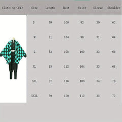 Anime Cosplay Costume Green Plaid Kimono Cape Jacket Pants Suit