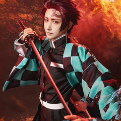 Anime Cosplay Costume Green Plaid Kimono Cape Jacket Pants Suit