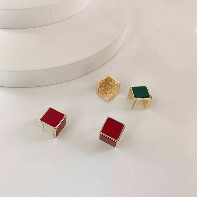 Solid Geometry Stud Earrings Squares Female Earrings