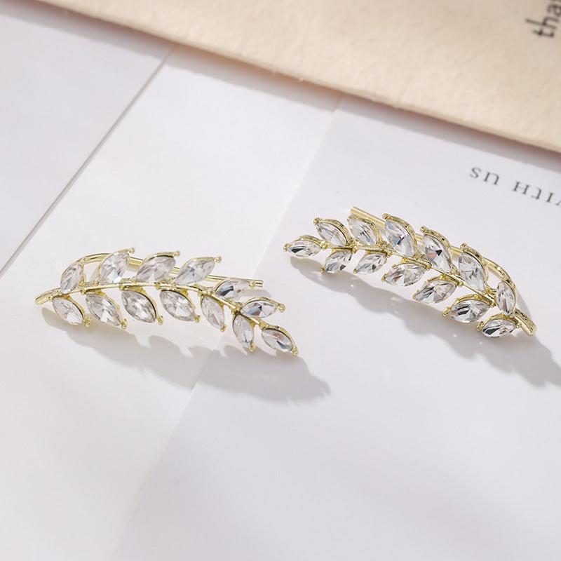 Sparkling Rhinestone Wheat Ear Clip Earrings for Women