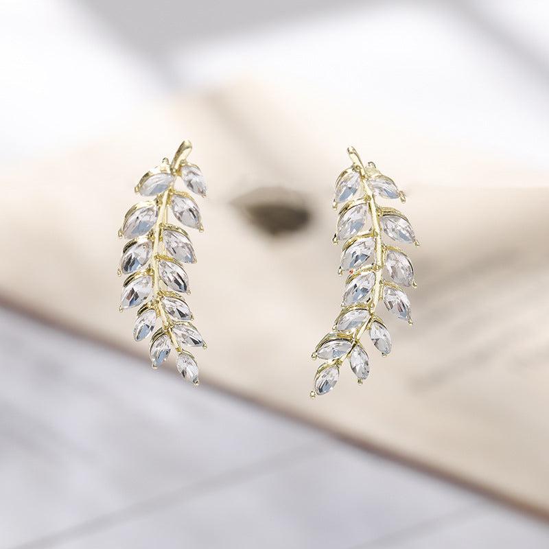 Sparkling Rhinestone Wheat Ear Clip Earrings for Women