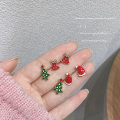 Women's Xmas 925 Silver Reindeer Tree Earrings Sweet Candy Creative