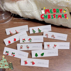 Women's Xmas 925 Silver Reindeer Tree Earrings Sweet Candy Creative