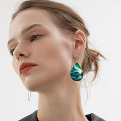Green Aurora Reflection Drop Shaped Faux Leather Earrings