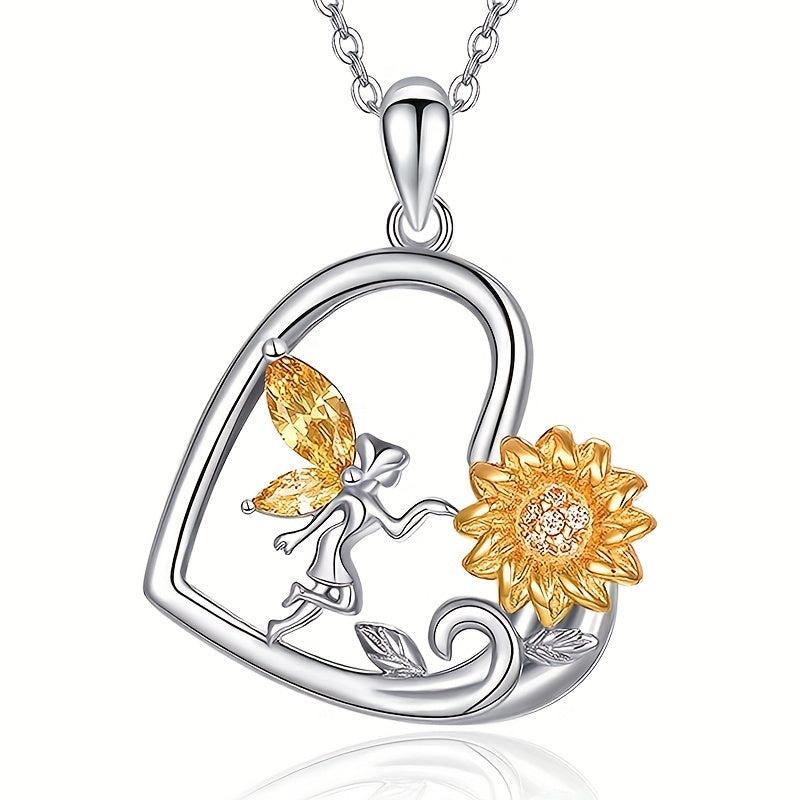 Heart Shaped Necklace And Elf Flower Pendant - Christmas Toy Gift