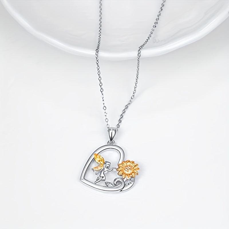 Heart Shaped Necklace And Elf Flower Pendant - Christmas Toy Gift