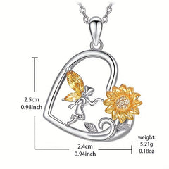 Heart Shaped Necklace And Elf Flower Pendant - Christmas Toy Gift