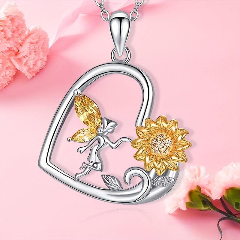 Heart Shaped Necklace And Elf Flower Pendant - Christmas Toy Gift