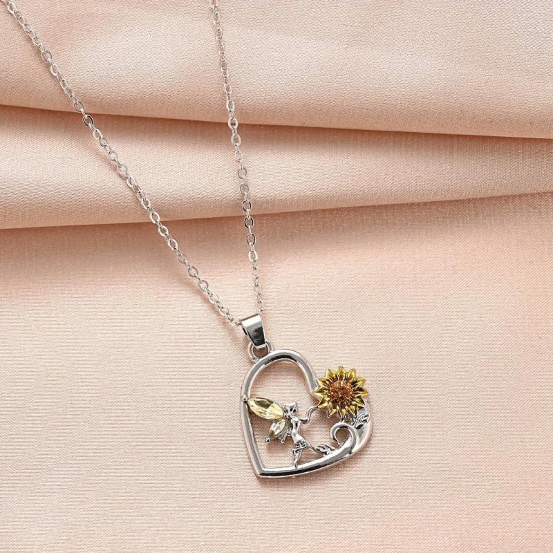 Heart Shaped Necklace And Elf Flower Pendant - Christmas Toy Gift