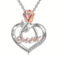 Heart Shaped Pendant Necklace Rose Jewelry Couple Holiday Gift