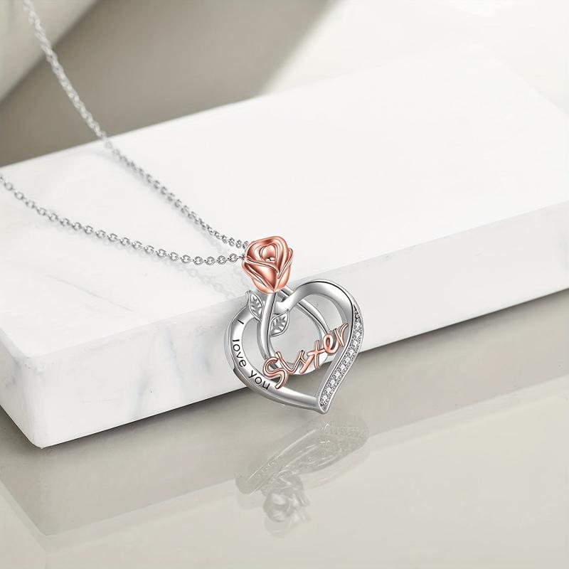 Heart Shaped Pendant Necklace Rose Jewelry Couple Holiday Gift