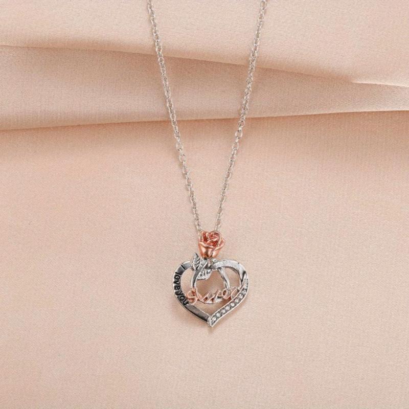 Heart Shaped Pendant Necklace Rose Jewelry Couple Holiday Gift