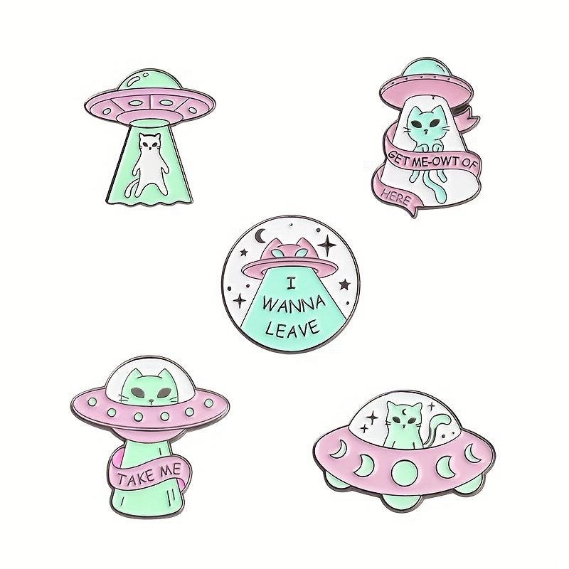 5pcs Astronaut Starry Sky Cats Enamel Pins Space Universe Brooches Lapel Backpac