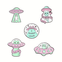 5pcs Astronaut Starry Sky Cats Enamel Pins Space Universe Brooches Lapel Backpac