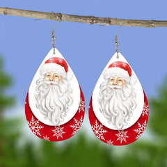 Snow Santa Faux Leather Teardrop Earrings Christmas Gift