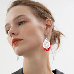Snow Santa Faux Leather Teardrop Earrings Christmas Gift