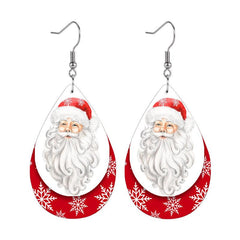 Snow Santa Faux Leather Teardrop Earrings Christmas Gift