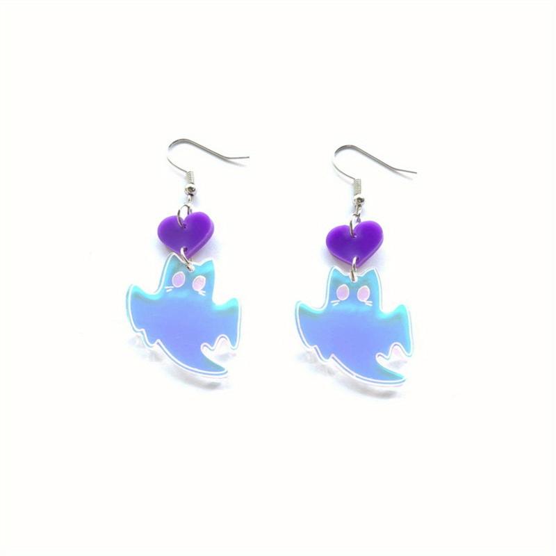 Acrylic Heart Dangle Halloween Earring Vintage Ghost Cat Jewelry