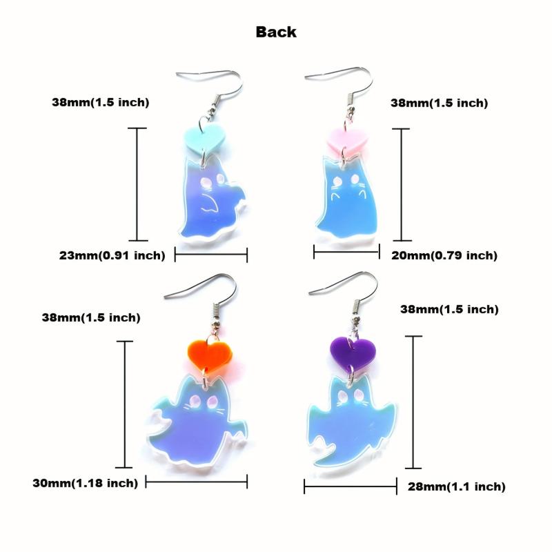 Acrylic Heart Dangle Halloween Earring Vintage Ghost Cat Jewelry
