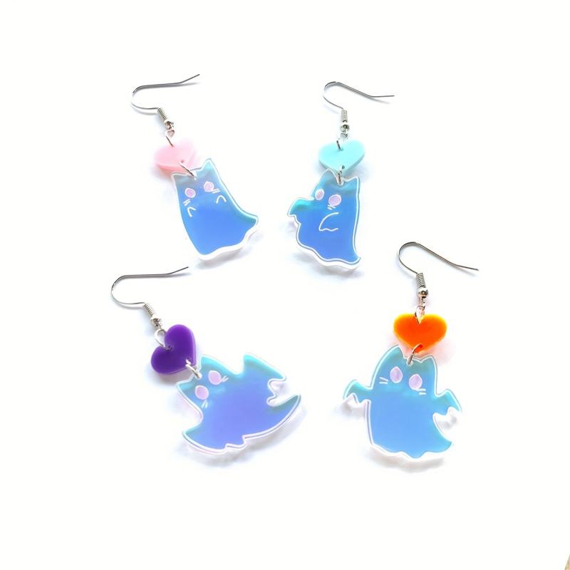 Acrylic Heart Dangle Halloween Earring Vintage Ghost Cat Jewelry