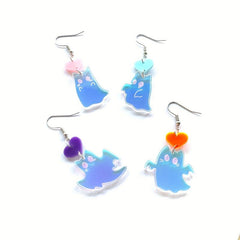 Acrylic Heart Dangle Halloween Earring Vintage Ghost Cat Jewelry