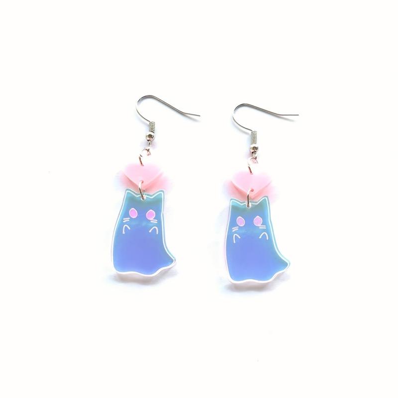 Acrylic Heart Dangle Halloween Earring Vintage Ghost Cat Jewelry