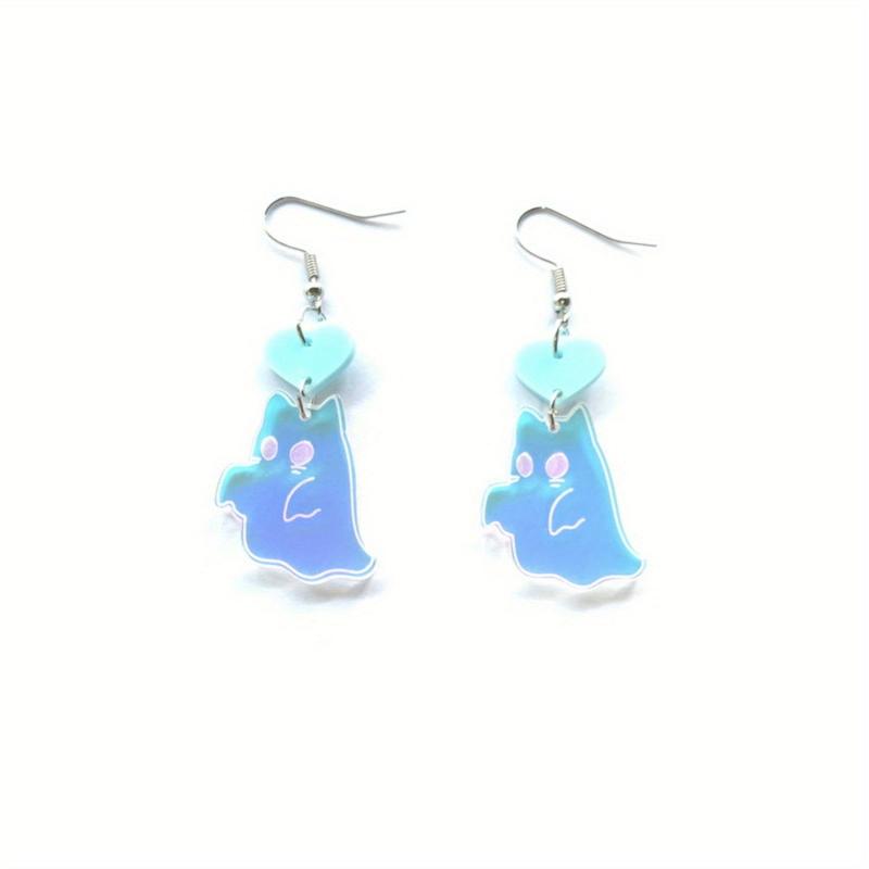 Acrylic Heart Dangle Halloween Earring Vintage Ghost Cat Jewelry