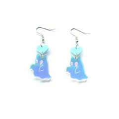 Acrylic Heart Dangle Halloween Earring Vintage Ghost Cat Jewelry